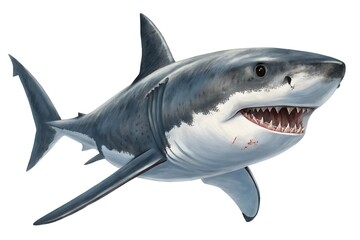 Fototapeta premium Great white shark isolated on white background, illustration of marine predator