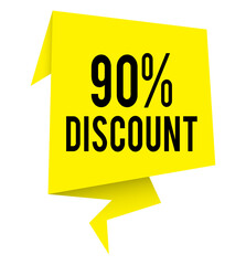 get up to 90% off now, modern yellow vector graphic for web advertising, price reduction sticker, special offer banner design