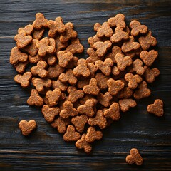 Fototapeta premium dry pet food in a heart shape on table