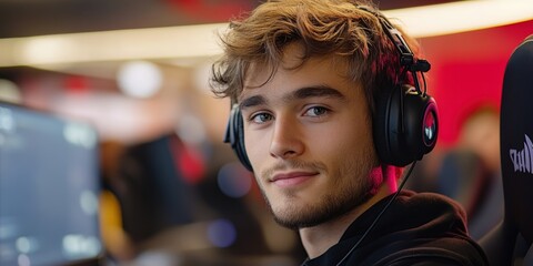 Exciting esports event featuring gamer in action modern arena digital media competitive environment