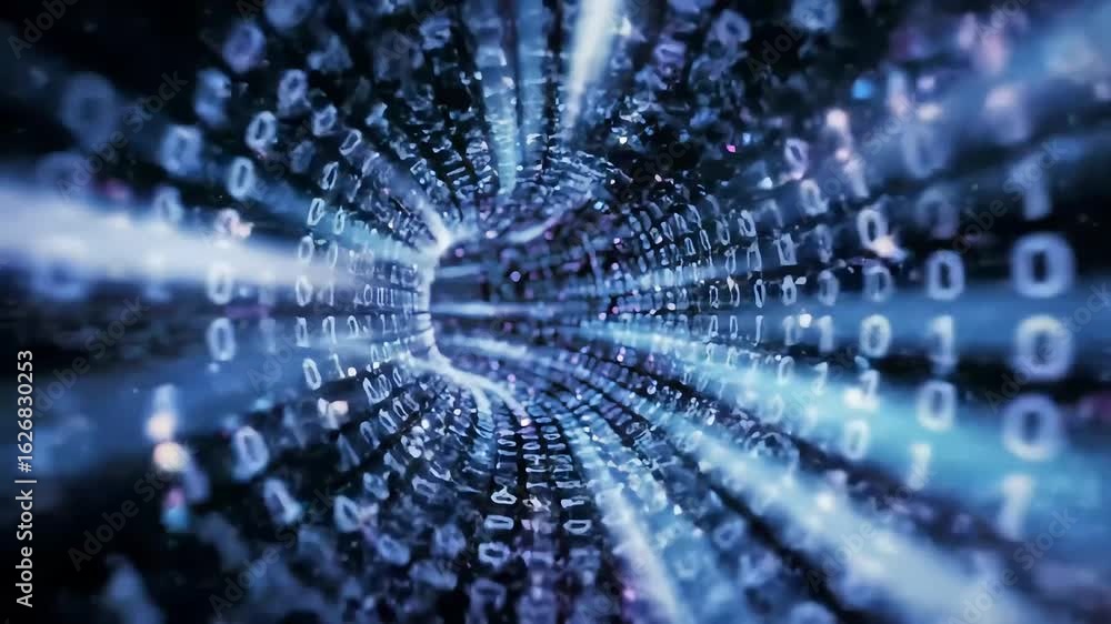 Aufkleber digital universe binary code flowing through a cyber tunnel