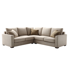 Fototapeta premium An L-shaped corner sectional sofa isolated on white background, studio lighting, clean cut-out, sharp focus --v 7.0 --ar 1:1