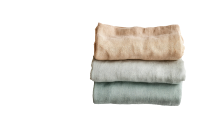Three folded blankets, stacked, in muted pastel colors