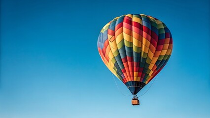 Obraz premium Colorful Hot Air Balloon Floating Gently Against a Clear Blue Sky on a Sunny Day.
