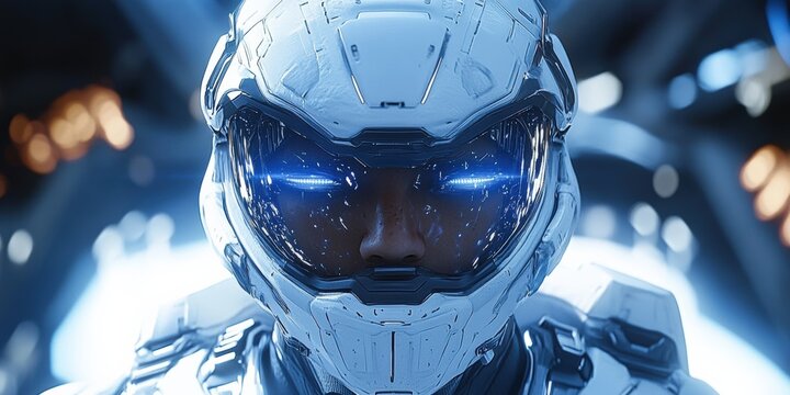 Fototapeta Futuristic space soldier in high-tech armor sci-fi digital view adventure theme
