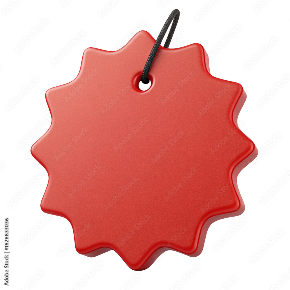 Poster red starburst tag with string isolated on transparent background