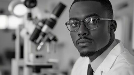 Scientific research action by a focused scientist in a laboratory environment perspective