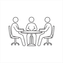 Simple Business Meeting Illustration Depicts Teamwork and Collaboration with Round Table