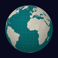 Sierra Leone on the map. Globe centered to Sierra Leone. Country location on the world map. Teal Pale Mint color palette. Globe with countries, meridians and parallels. Trending vector illustration.