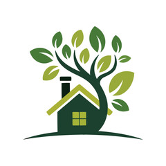 Home and Tree Combine Logo Design Vector