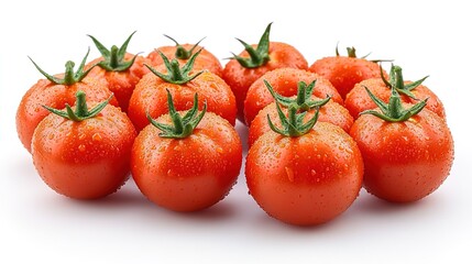 Fresh Ripe Tomatoes with Water Drops on White Background 