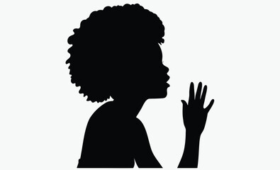 Afro girl silhouette, Collection of black woman face with stylized hairstyle, Vector illustration of girl head with stylized haircut