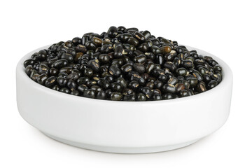 Black bean or Urad dal, black gram, vigna mungo in ceramic bowl isolated on the white background