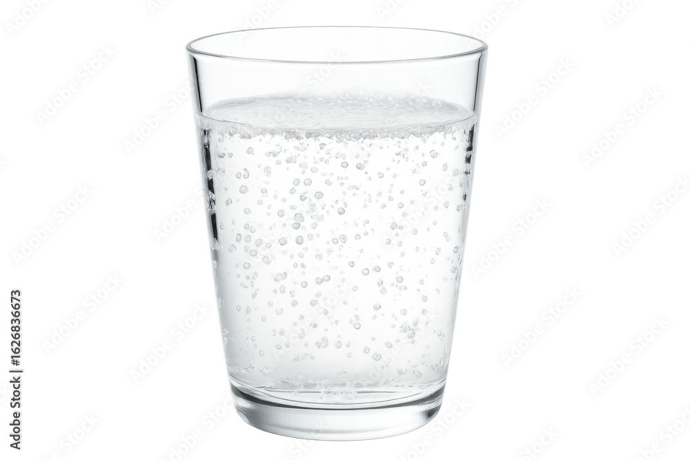 Poster refreshing sparkling water in a glass, with many visible bubbles, isolated on a transparent backgrou