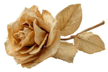 Dried rose, light beige/tan color, close-up, isolated