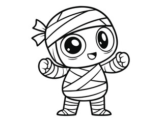 Egyptian mummy coloring page. Black and white cartoon illustration