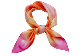 Soft, gradient-colored silk scarf tied in a knot
