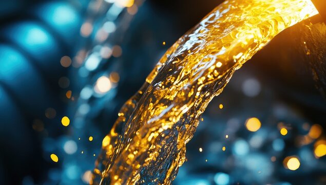 Golden liquid flowing, vibrant splash