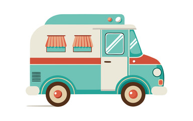 Charming 1950s Vintage Ice Cream Truck Vector Illustration – Retro Food Vehicle Design in Clean Style for Nostalgic Projects and Prints