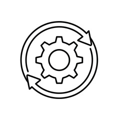 Gear Surrounded by Circular Arrows – Minimal Line Icon Representing Automation, Continuous Process, and System Optimization