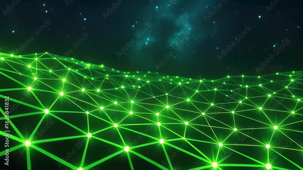 Poster experience the dynamic beauty of a vibrant green network of interconnection showcasing advanced tech