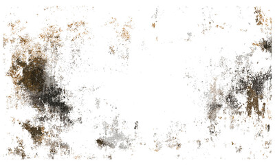 Distressed rough grunge texture with heavy dirty vignette effect on transparent background, smudge overlay, eroded halftone marks, aged old worn surface, vintage gritty overlay