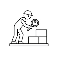 Inspector with Magnifying Glass Checking Boxes – Quality Control, Product Inspection, Safety Audit Icon