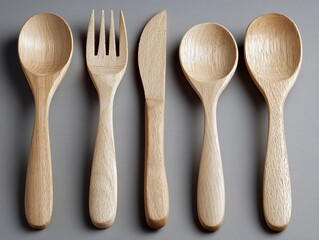 wooden spoons, knife and fork