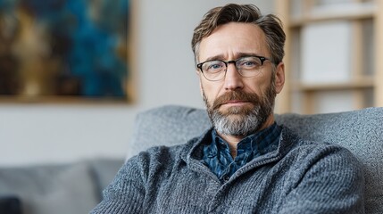 psychotherapist sitting in armchair and looking at camera