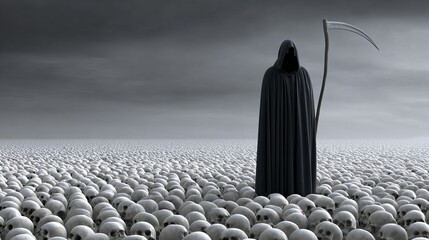 Grim Reaper standing in the sea of skulls