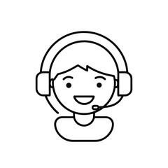 Person Wearing Headset with Microphone – Minimal Line Icon for Customer Support, Virtual Assistance, and Communication Services