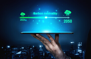 Carbon neutrality timeline illustrates carbon, neutrality, and reduction targets from 2024 to 2050...