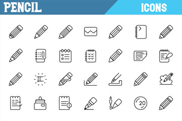 Education and Office Stationery Icons Set with Pencils, Paper, and Notebooks
