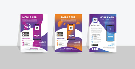 Mobile app promotion flyer brochure cover template. mobile application design template in vector