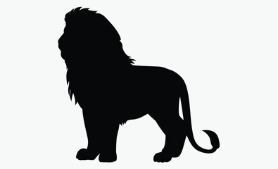 Lion silhouette, lion with mane big cat black silhouette, wild animal profile, mane lion vector, standing lion pose   