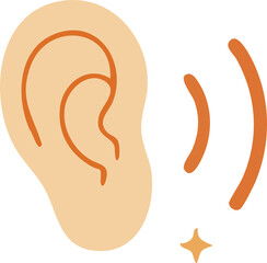 The image shows a simplified illustration of an ear with sound waves, representing listening or hearing.