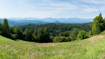 Majestic Mountain Range North of Woerthersee in Carinthia Featuring Mittagskogel, Captured from a...
