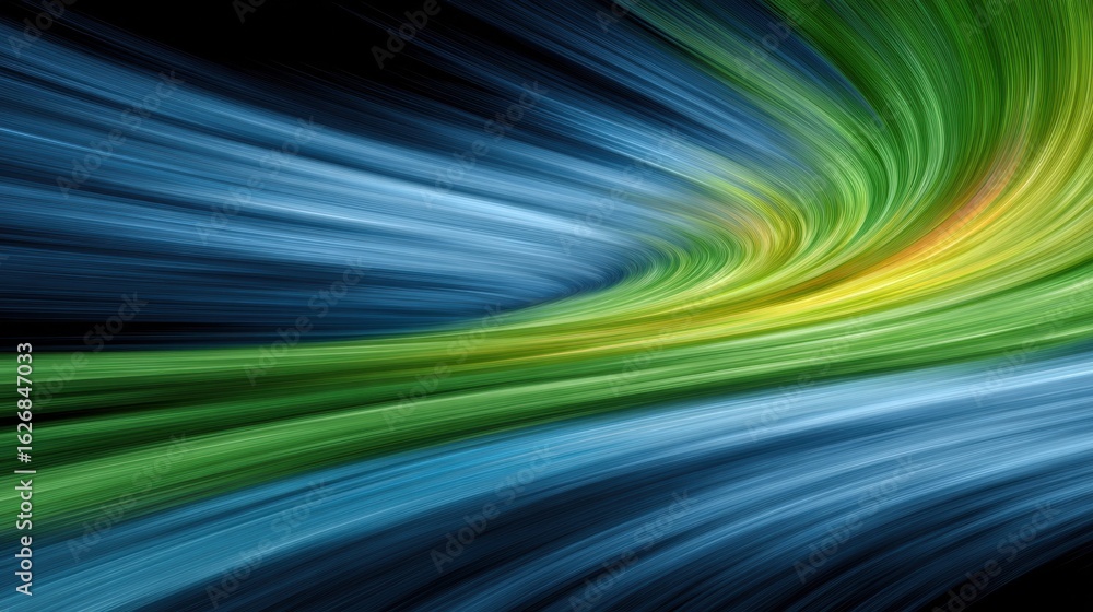 Aufkleber dynamic flowing blue and green light rays abstract light patterns digital art environment creative c