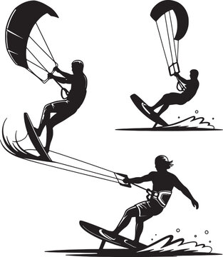 Silhouette Parasailing Water Sports Action Vector Illustration