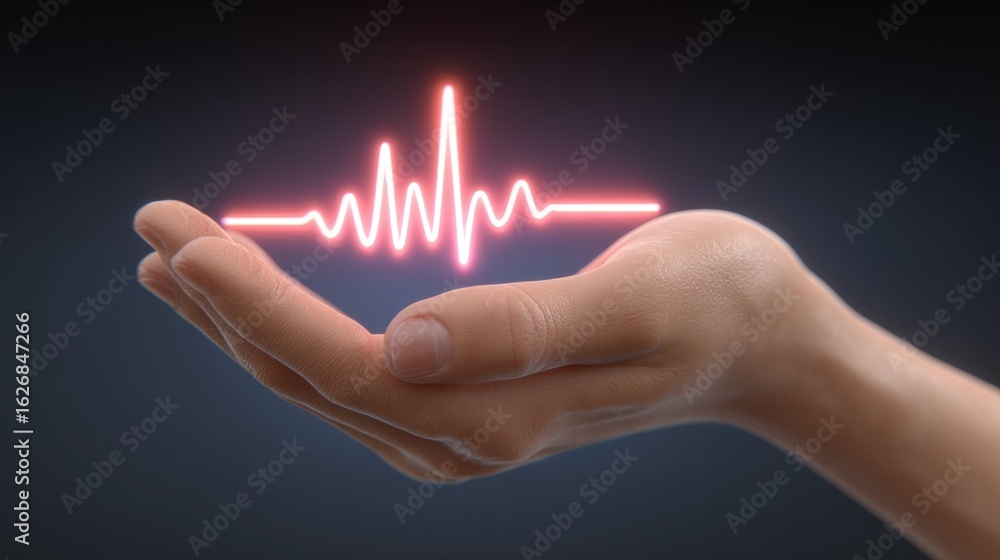 Poster futuristic heartbeat visualization control digital space graphic design abstract environment close-u