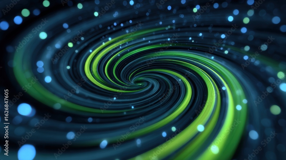 Poster dynamic glowing green and blue circular patterns moving abstract background digital art illuminated 