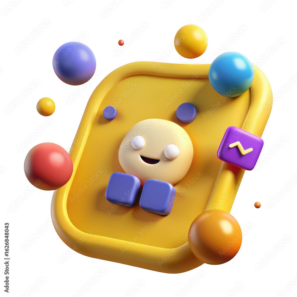 Aufkleber cute 3d character with colorful spheres and abstract shapes isolated on transparent background