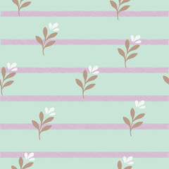 A Charming Flower Seamless Pattern with Soft Pink Stripes and Mint Green Background. Perfect for Fabric Designs, Wallpapers, Stationery, and Modern Floral Prints in Digital Art