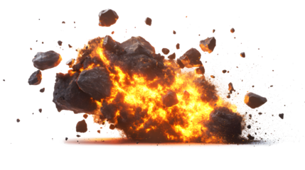 Explosive Rock Debris Eruption on Transparent Backdrop