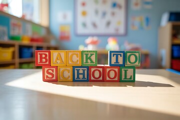 Get Ready for a Colorful School Year with These Fun Wooden Blocks Spelling Back to School in a Bright Classroom Setting