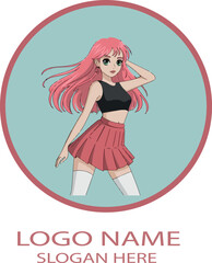Anime girl logo icon vector white background .