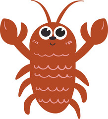 Obraz premium Cute lobster with claws cartoon. Flat vector sea animal. A playful marine creature perfect for summer or ocean-themed designs