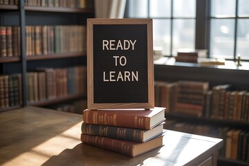 Intriguing library scene with message board inspiring lifelong learning and personal development in classic academic setting