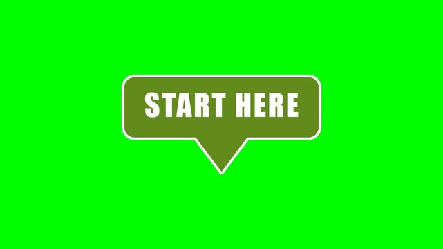 Start Here : text button animation on green screen for onboarding prompts and website navigation. Loop video