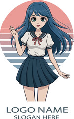 Anime girl logo icon vector white background .
